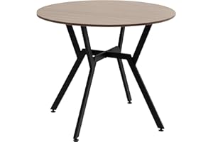 HOMCOM Mesa de Comedor Redonda Mesa de Cocina Industrial con Tapa de Madera y Marco de Acero para Salón Carga 60 kg Ø90x76 cm Marrón