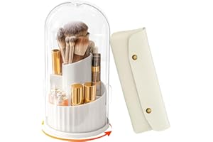 DECHOGA Uchwyt na pędzle do makijażu, z kieszenią na pędzle, organizer z pokrywką, obracany o 360°, przezroczysty, pyłoszczelny, organizer na pędzle do makijażu, na biurko, do łazienki, na blat roboczy