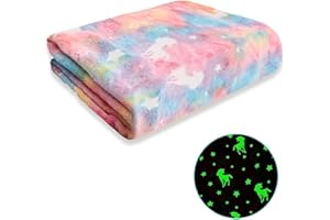 ELITECRAN Cuddly Blanket Children Girls, Luminous Blanket for Adults, Glow in the Dark Blanket, Sofa Blanket, Children's Blanket for Boys, Glow in the Dark Blanket, Luminous Gift for Children (Rainbow, 150 x