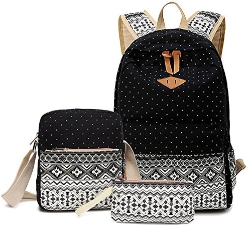 Evishine Casual Canvas Backpack Shoulder Bag School Bag Rucksack for Girls Teens 3PCS Set