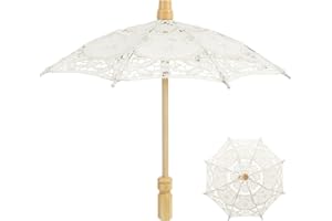 TOYANDONA White Wedding Parasol Umbrella, Lace Cotton Umbrella with Wooden Handle Crafted Flowers Embroidery Bridal Umbrellas for Weddings Photo Props Lady Costume