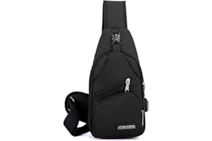 PORRASSO Homme Sac de Poitrine Petit Sacoche Bandouliere avec Chargement USB Sac à Bandoulière Léger Sacs à Dos Sling Bag pour la Randonnée Vélo Camping