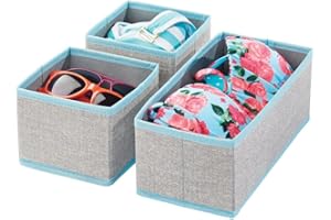 mDesign Juego de 3 cajas organizadoras – Cestas de tela transpirable para ropa interior, leggings, etc. – Versátiles organizadores de cajones para dormitorio o habitación infantil – gris/turquesa