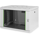 DIGITUS Netzwerk-Schrank 19 zoll 7 HE - Wandmontage - 450 mm Tiefe - Traglast 100 kg - Unique Serie - Glastür - Grau