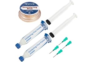 WIVIE Blyfritt No-Clean Lötpastaflussmedel (2 packningar) & 2,5 mm Lötnings- och avlötningsborste, 3M/10Ft avlötningsborste R
