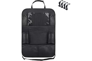 EIROVYA Organisateur Voiture, Organisateur de Voiture Enfant Avec 10 Poches et Table à Manger, Protection Siege Voiture Enfant pour Tablettes et 4 Crochets