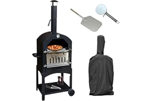 T-MECH KuKoo - Horno de Acero Multifunción Alimentado con Leña y Carbón para Cocinar a la Piedra Pizza, Carne, Pez y Verdura con Pala para Pizza y Cubierta Impermeable
