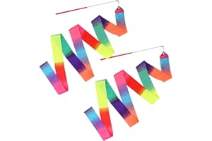 FUZLPNAG 2 Pièces Ruban de Danse,2m Bandes de Danse avec bâton,Ruban Gymnastique Enfan Arc-en-Ciel,Fitness Rubans de Gymnastique Rythmiques,pour Enfants Filles Danse Artistique, Gymnastique, Entraînement
