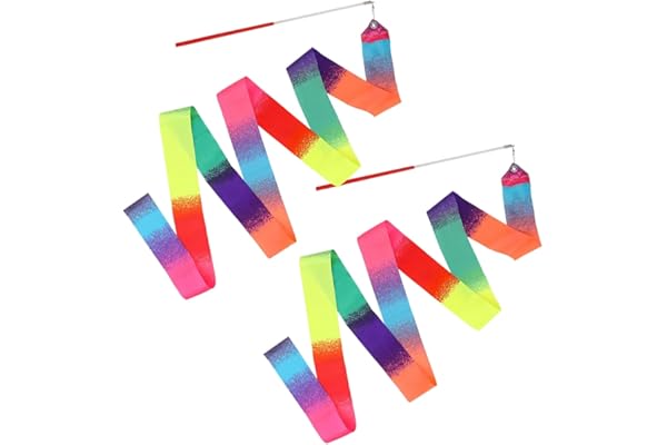 2 Pièces Ruban de Danse,2m Bandes de Danse avec bâton,Ruban Gymnastique Enfan Arc-en-Ciel,Fitness Rubans de Gymnastique Rythmiques,pour Enfants Filles Danse Artistique, Gymnastique, Entraînement