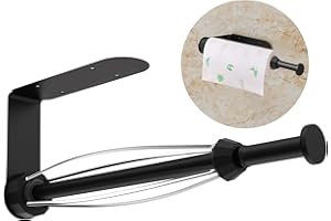 ROUCLO Portarrollos Papel Cocina, Portarrollos de Cocina Colgando Autoadhesivo con Efecto Amortiguador, Soporte Rollo Papel Cocina Autoadhesivo/Perforable para Baño de Cocina (Negro)