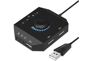 TENDAK USB Soundkarte, USB Stereo Soundkarte Extern mit USB-Hub / 3,5mm Kopfhörer Klinke/Lautstärkeregelung/Equalizer für PC, Laptops, Tablets