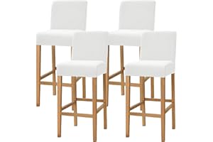 Dimatic Samt Plüsch Stuhl Abdeckung Theke Pub Bar Hocker Stuhl Slipcover für Esszimmer Cafe Barhocker Slipcover Möbelschutz Anti-Rutsch-Bezug mit elastischem Boden, 4er Set, Weiß