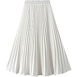 FEOYA Gonna Plissettata Donna Midi Gonna a Pieghe con Elastico in Vita Gonne Trapezio a Vita Alta con Fondo Fungo & Fodera Mo