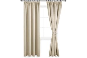 DWCN Blackout Curtains for Bedroom Thermal Insulated Room Darkening Pencil Pleat Window Curtains for Living Room 90 x 90 inch Length, Light Beige, 2 Panels