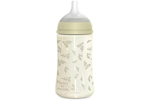Suavinex, Biberon 270 ml, avec Tétine Symétrique SX Pro en Silicone, avec Valve Anticolique, Débit Moyen (M), pour Liquides de Densité Moyenne, Lait, Jus ou Eau. Bébés +3 Mois. Poetry, Vert
