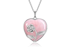 Jovivi Healing Crystal Stone Heart Necklace Women,Rose Flower Wrapped Natural Gemstone Reiki Love heart Pendant Necklace Jewellery Gifts For Her Mum Valentines Mothers Day