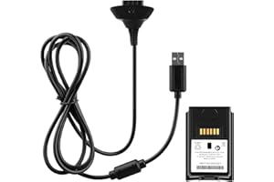 OSTENT Cable Cargador 2 en 1 + Batería Recargable para Microsoft Xbox 360 Mando Inalámbrico, Color Negro