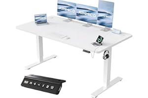 JUMMICO Scrivania Regolabile Elettrica in Altezza con Smart Panel da Caricatore USB, Standing Desk con Funzioni di Memoria, 160 x 70 cm, Bianco
