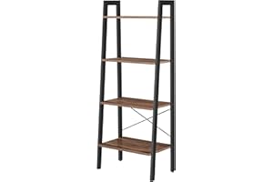 ‎VASAGLE VASAGLE Regal, Bücherregal mit 4 Ebenen, Leiterregal, Standregal, für Wohnzimmer, Schlafzimmer, Küche, Homeoffice, Industrie-Design, Stahlrahmen, Haselnussbraun-schwarz LLS044B03, 56 x 34 x 137.5 cm
