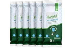 Amazon Brand - Presto! Biodegradable Antibacterial Household Multipurpose Wipes, Unscented, 252 Count (6 Packs of 42)