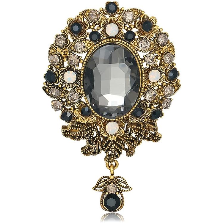 Broche Fleur Vintage Strass Émeraude Synthétique - Accessoire Tendance Pour Femmes - Cadeau Noël