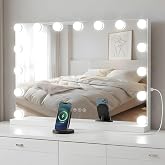 Marctani Makeup Mirror with Light &ndash; Table or Wall Mirror with 3 Light Types and 15 Dimmable Bulbs &ndash; Vanity Mirror for Bedroom