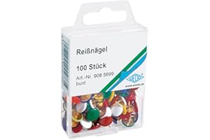 Wedo 9085699 punaises, diamètre de la tête 10 mm, undurchdrückbar überkapselt, 100 Pièces, Couleurs assorties
