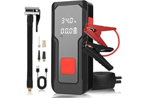 AZYVUM Powerbank rozruchowy do samochodów osobowych, 5 w 1, 150 psi 2000 A, prąd szczytowy dla wszystkich silników, 10,0 l, 8000 mAh, 15 V, ekran LCD i latarka