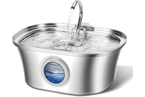 MUKKELA Fontana d'acqua per gatti, 3,2L fontana automatica in acciaio inox per animali domestici con finestra del livello dell'acqua, dispenser per acqua per animali domestici con Pompa ultra-silenziosa