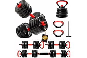 ManiBoom Pesas y Mancuernas Ajustables ANTIDESLIZANTES - Mancuernas 10kg 15kg 20kg 30kg 40kg 50kg Hexagonales con Barra Regulables y Cierre de SEGURIDAD - Kit de Ejercicio