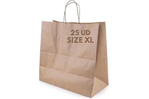 GRUPO DARIK 25 Bolsas de papel Kraft Grandes 40x32x14 cm Bolsa de papel con asas | Bolsas marrón