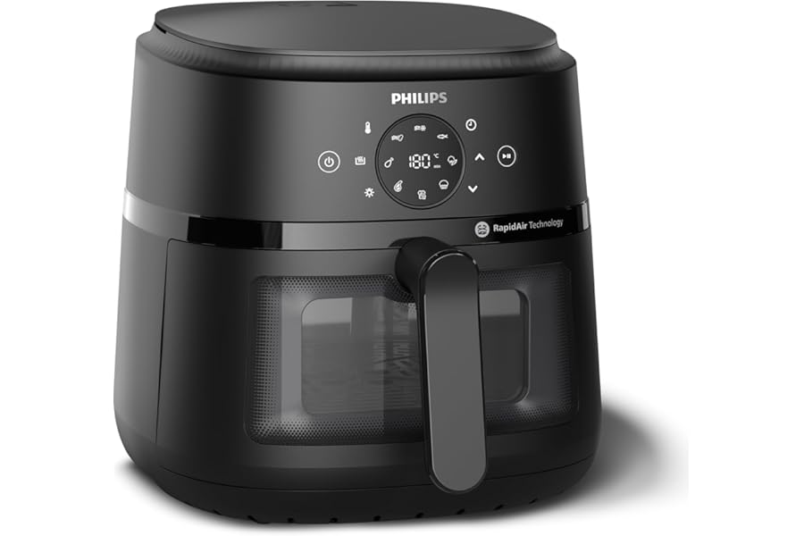 Philips Airfryer 2000 Series - Fryer 6.2L with Cooking Window, RapidAir, 13 Cooking Modes, 90% Less Fat, Easy to Clean, Touchscreen, Energy Saving (NA230/00)