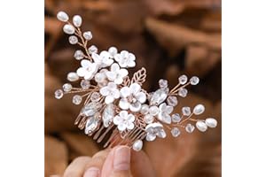 IYOU Pettinino da Sposa Principesco Copricapo Oro Rosa Fiorellini Brillantini e Perline Accessori per capelli Matrimonio Comunione per Ragazze e Donne