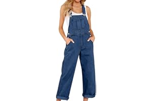 VOKKRV Mono Vaquero Peto Mujer Jumpsuit Moda Casual Jeans Denim Deporte Mezclillas Pantalones Largo Color Sólido Peto Pierna Ancha Rompers Fiesta Suelto Camiseta sin Manga Cómodo Verano Primavera