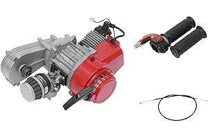 NIGORIY Dirtbike Motor 49cc, 2-Takt 49 cc Pocket-Bike Motor, 40mph Einzelzylinder Mini-Motor Luftbetriebene Kühlung, 2-Takt Motors mit 14mm Vergaser CVT-Getriebe, Mini Quad mit Griffe und Drosselklappenkabel