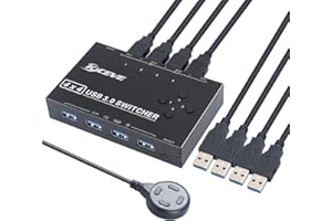 KCEVE Przełącznik USB 3.0, koncentrator przełącznika USB dla 4 komputerów, udostępnianie 4 urządzeń USB do myszy, klawiatury, skanera, drukarki itp