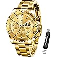 OLEVS Watches for Men Chronograph Business Wrist Watches Analog Quartz Moon Phase Stainless Steel Waterproof Luminous Dress Watches