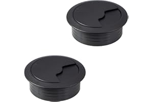 Gedotec Przepust kablowy z tworzywa sztucznego, czarny, matowy, 2 sztuki, okrągłe, bezprzewodowe przejściówki kablowe, średnica otworu 80 mm, prowadnica kabla do wciskania, kanał biurkowy – przepust