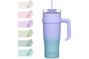 Autsel Tazza Termica da Viaggio in Acciaio Inox 1200ml Bicchiere Termico con Cannuccia e Manico 40oz Tazza da Caffè a Doppia Parete per Auto Ufficio Campeggio