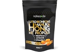 ORTCI Natrea Manuka Honig Bonbons 400 MGO mit Zitronengeschmack und Propolis | 100 g im wiederverschließbaren ZIP Beutel