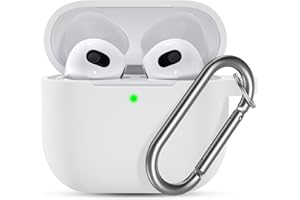 Ouwegaga Cover per Airpods 3, Silicone Custodia per Airpods Terza Generazione 2021, Protezione Completa del Corpo Cover Compatìbile con Apple Airpods 3 Case, con Moschettone,Bianca