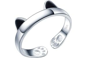 Yumilok Pierścionek damski z motywem kota, ucha, łapy, obrączka ślubna, pierścionek zaręczynowy, pierścionek przyjaźni, pierścionek lifestylowy, srebro wysokiej próby 925, regulowany