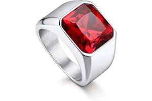 Bandmax Bague Homme Solitaire Acier Inoxydable, Anneau avec Onyx Noir Synthétique/Rubis/Saphir/Turquoise d'Imitation, 8 Tailles Disponibles
