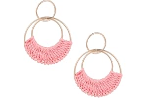 SIXDUTON Orecchini Intrecciati in Rattan Stile Boho, Orecchini Vacanza al Mare, Summer Statement Orecchini Pendenti Cerchio