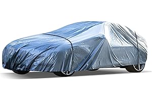 Haipky Silver Weatherproof Full Car Cover, Outdoor Waterproof & Scratch-Resistant, Heat-Resistant, Windproof Straps, Elastic band, Fits for Sedan Length 137-157.5inch