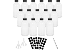 Yishik 4 oz Clear Glass Shot Bottles with Funnel,15 Pack 120ml Glass Dispensing Bottles,Juice Shots with Airtight Caps for Party,Wedding Favours or Drinks Storage