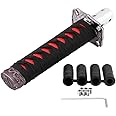 AYNEFY Universal Japanese Sword Gear Shift Knob With 4 Adapters - 7.9in Black Red Shifter Lever Stick for Manual and Most Automatic Cars