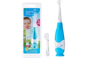 brush-Baby BabySonic Brosse à dents électrique pour nourrissons et tout-petits de 0 à 3 ans - La minuterie LED intelligente et les vibrations douces offrent une expérience de brossage amusante (Blue)