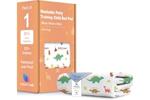 VITALITY CARE Washable Potty Training Bed Pads - Non-Slip Bed Wetting Sheets for Single & Toddler Beds, Easy to Change at Night, Includes Fits Single, Toddler & Cot Beds - Dinosaur Design