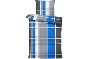 one-home Bettwäsche Mikrofaser Garnitur Bettbezug modern viele Muster mit Reißverschluss, Farbe:Kariert blau, Größe:2 teilig 155x220 cm